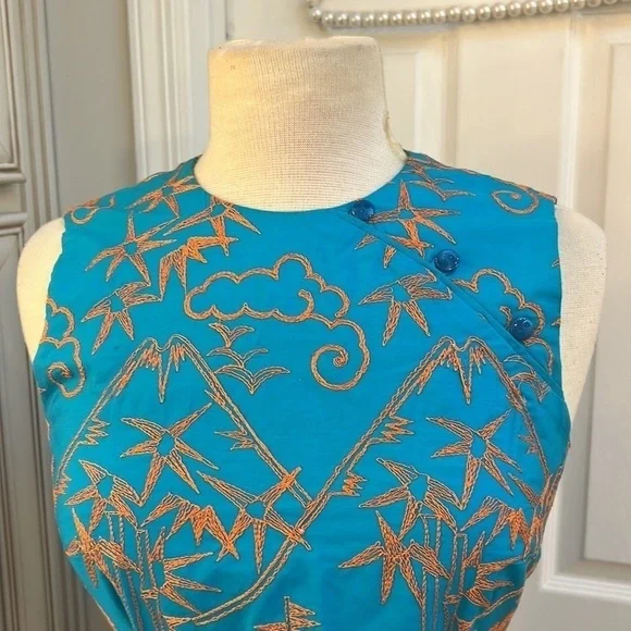 Amazing Vintage Hartly TOCCA Asian Geisha Embroidered Sheath Midi Dress Y2K - Picture 3 of 17